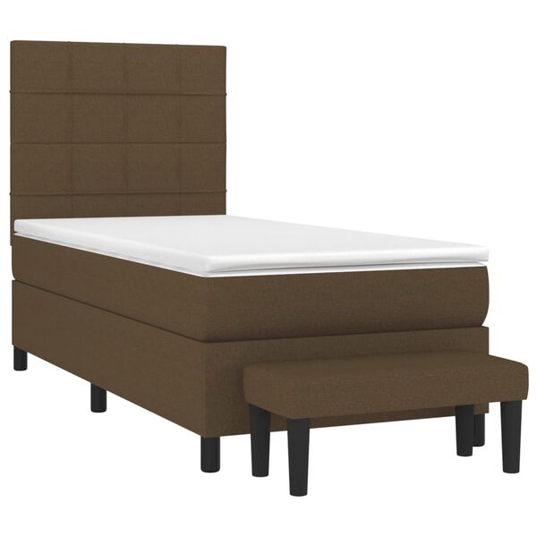 vidaXL Cama box spring con colch&oacute;n tela marr&oacute;n oscuro 100x200 cm