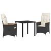 vidaXL Conjunto de Comedor de Jard&iacute;n 3 pcs Negro rat&aacute;n sint&eacute;tico