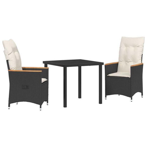vidaXL Conjunto de Comedor de Jard&iacute;n 3 pcs Negro rat&aacute;n sint&eacute;tico
