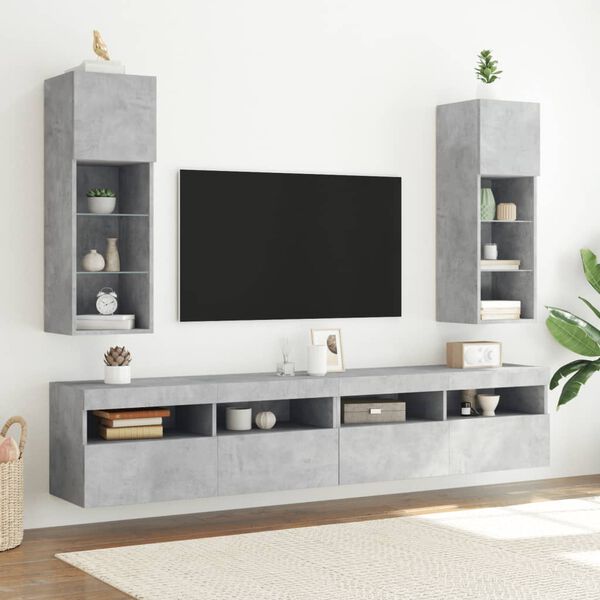 vidaXL Mueble para TV con luces LED gris hormig&oacute;n 30,5x30x90 cm