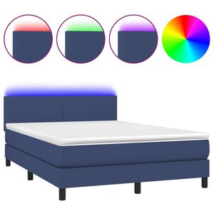vidaXL Cama box spring con colch&oacute;n y LED tela azul 140x200 cm