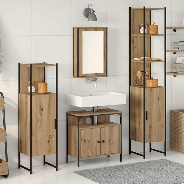 vidaXL Juego de muebles de ba&ntilde;o con estante 4 pcs Roble artisan