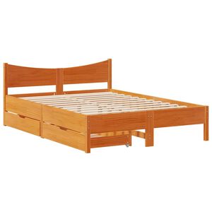 vidaXL Estructura cama con cajones madera pino marr&oacute;n cera 135x190 cm