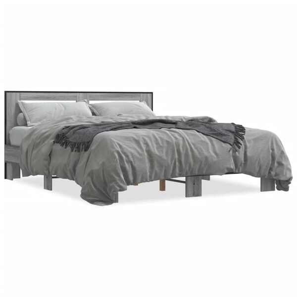 vidaXL Estructura cama madera ingenier&iacute;a metal gris Sonoma 150x200 cm