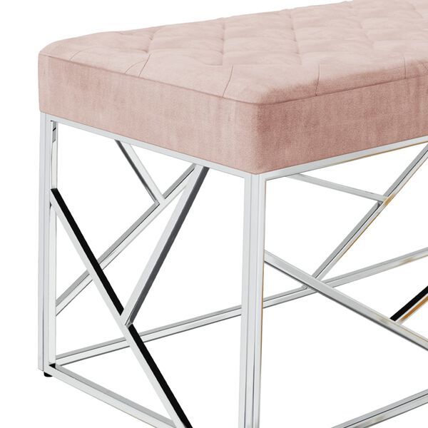 vidaXL Banco de acero inoxidable y terciopelo rosa 97 cm