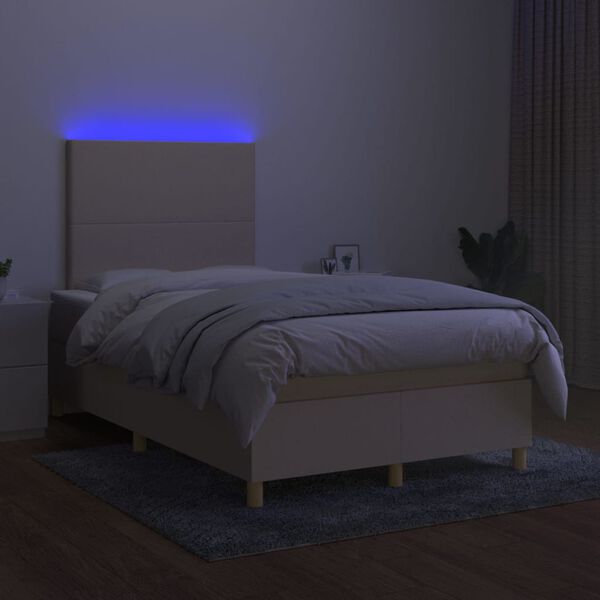 vidaXL Cama box spring con colch&oacute;n y LED tela crema 120x200 cm