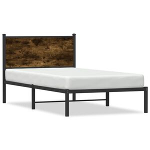 vidaXL Estructura de cama sin colch&oacute;n metal roble ahumado 107x203 cm
