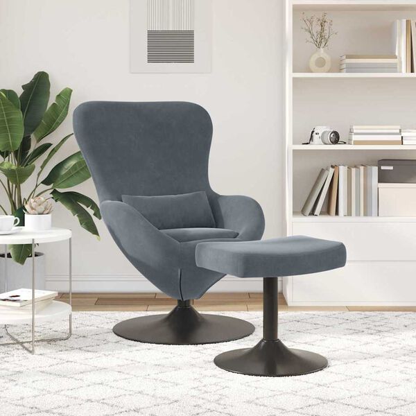vidaXL Silla Huevo con Puff Gris oscuro Terciopelo