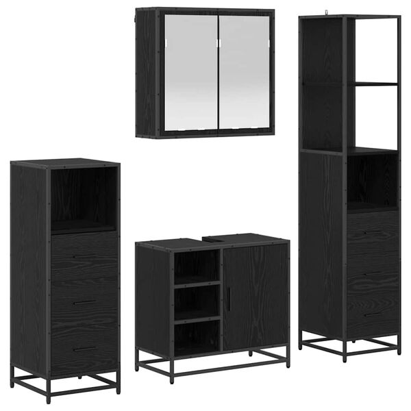 vidaXL Juego de muebles de ba&ntilde;o 4 pcs Roble Negro Madera de ingenier&iacute;a