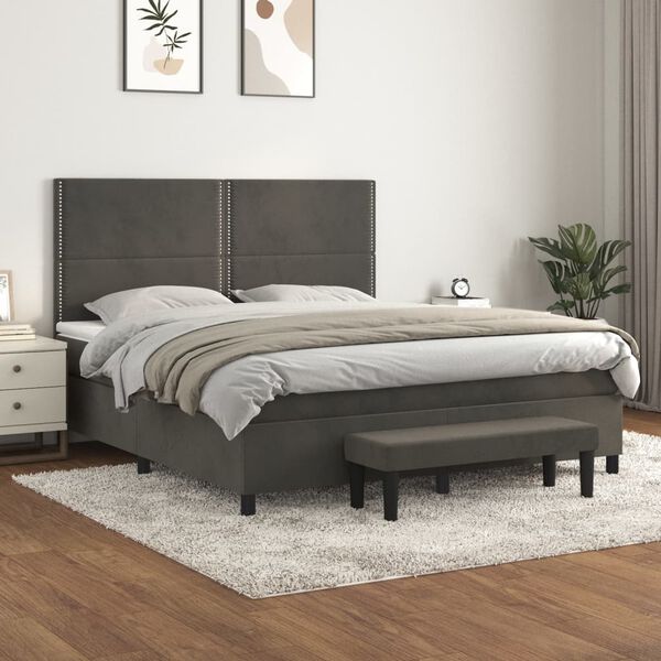 vidaXL Cama box spring con colch&oacute;n terciopelo gris oscuro 160x200 cm
