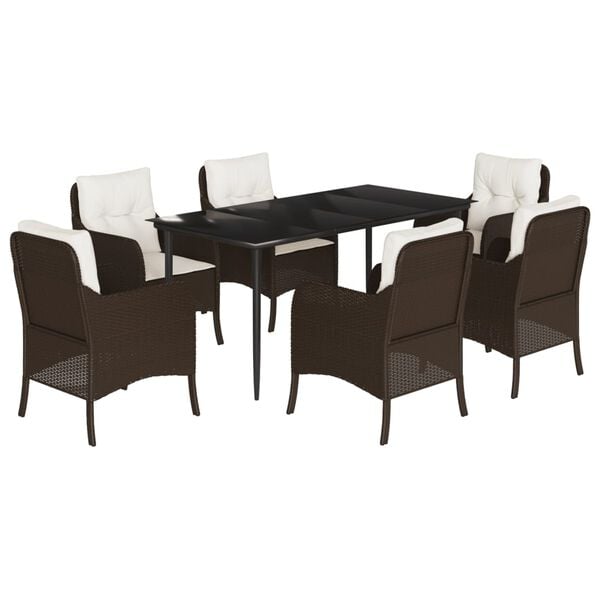 vidaXL Set comedor de jard&iacute;n 7 pzas con cojines rat&aacute;n sint&eacute;tico marr&oacute;n