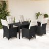 vidaXL Set de comedor de jard&iacute;n 7 pzas y cojines rat&aacute;n sint&eacute;tico negro