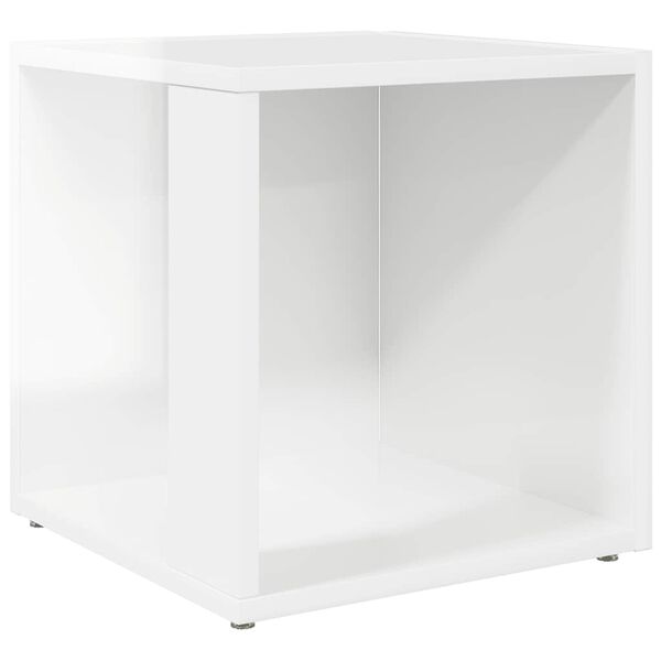 vidaXL Mesa auxiliar madera contrachapada blanco brillo 33x33x34,5 cm