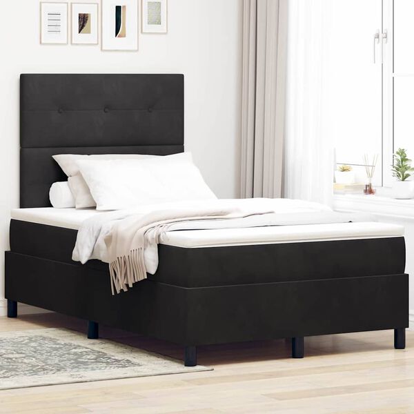 vidaXL Cama Box Spring LED con colch&oacute;n Negro 120 x 200 cm Terciopelo