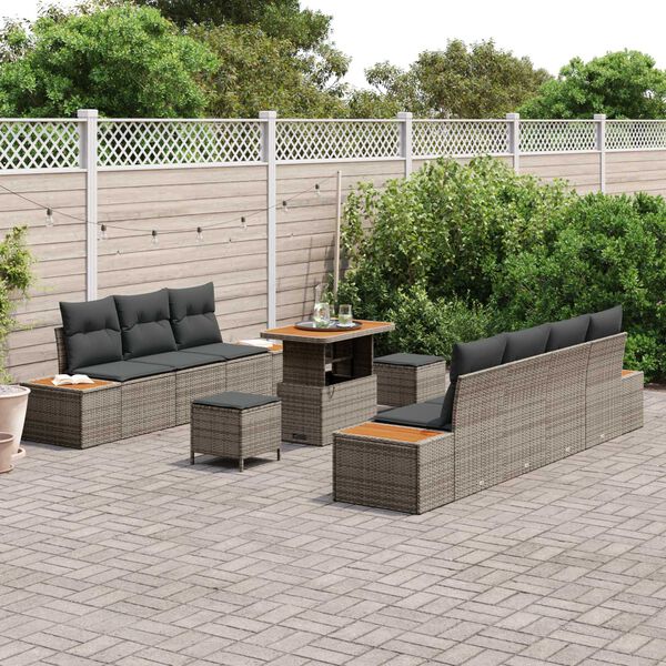 vidaXL Conjunto de sof&aacute;s de jard&iacute;n 10 pcs Gris rat&aacute;n sint&eacute;tico