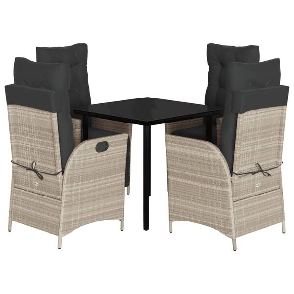 vidaXL Set comedor de jard&iacute;n 5 pzas cojines rat&aacute;n sint&eacute;tico gris claro