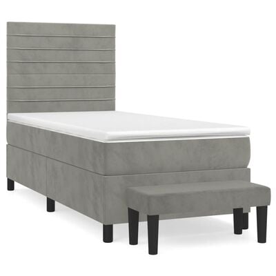 vidaXL Cama box spring con colchón terciopelo gris claro 80x200 cm