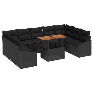 vidaXL Conjunto de sof&aacute; de jard&iacute;n 10 pcs Negro Polirat&aacute;n