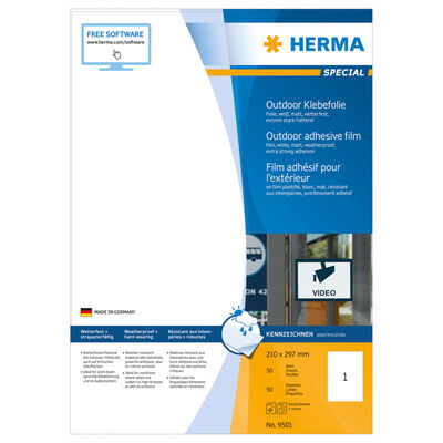 HERMA Etiquetas fílmicas impermeables 50 hojas A4 blanco 210x297 mm