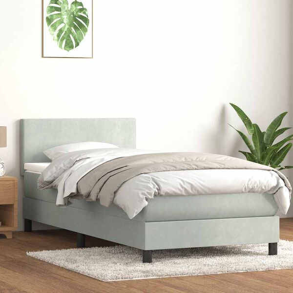 vidaXL Cama box spring con colch&oacute;n terciopelo gris claro 80x210 cm