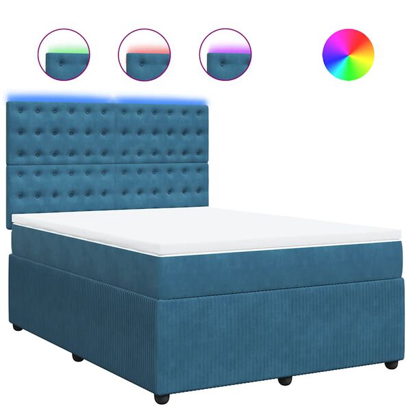 vidaXL Cama box spring con colch&oacute;n terciopelo azul 140x190 cm
