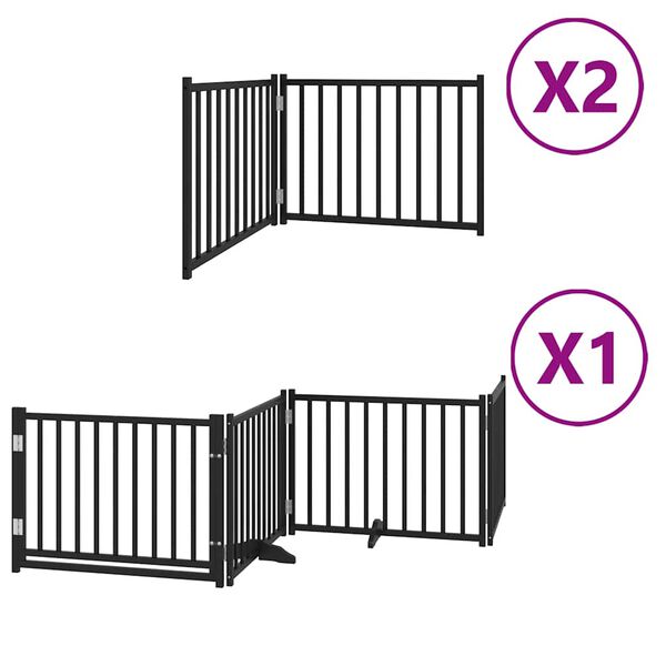 vidaXL Puerta de perros plegable 8 paneles madera &aacute;lamo negra 640 cm