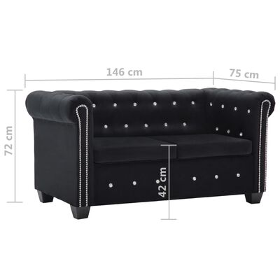 vidaXL Chesterfield sofá de 2 plazas de terciopelo 146x75x72 cm negro