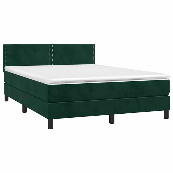 vidaXL Cama box spring colch&oacute;n y LED terciopelo verde oscuro 140x200cm