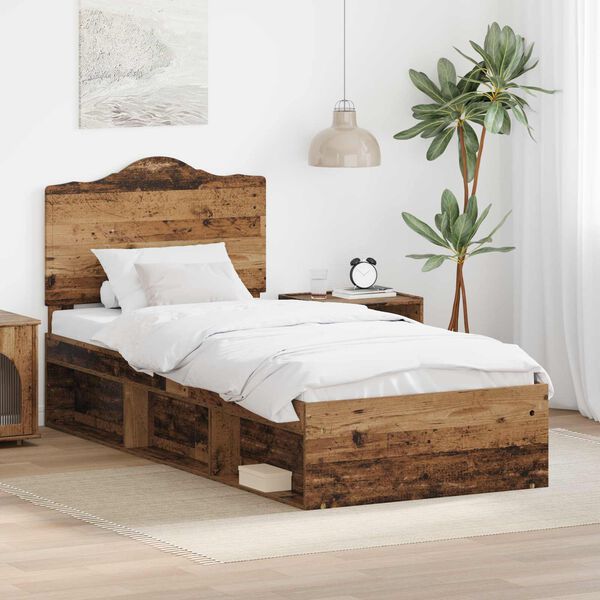vidaXL Estructura de cama con cabecera Madera vieja 90 x 190 cm
