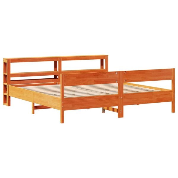 vidaXL Cama sin colch&oacute;n madera maciza de pino marr&oacute;n cera 180x200 cm