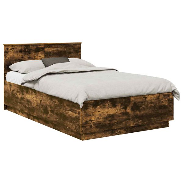 vidaXL Estructura de cama con cabecera Roble ahumado 135 x 190 cm