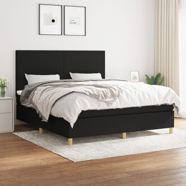 vidaXL Cama box spring con colch&oacute;n tela negro 180x200 cm