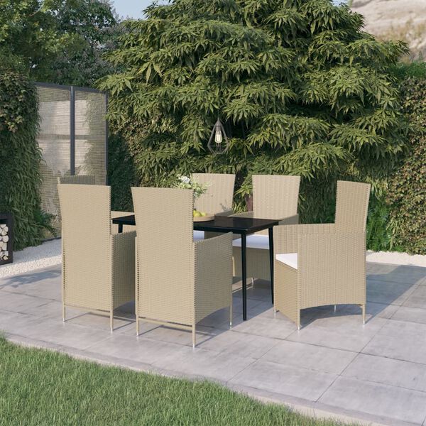 vidaXL Juego de comedor de jardín 7 piezas con cojines beige