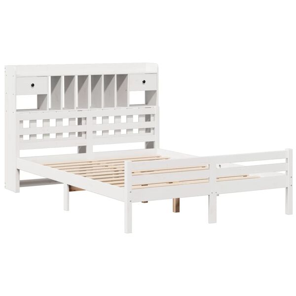 vidaXL Cama con estanter&iacute;a sin colch&oacute;n madera maciza blanca 150x200 cm