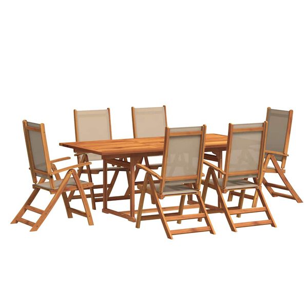 vidaXL Juego comedor de jard&iacute;n 7 pzas madera maciza acacia y textileno