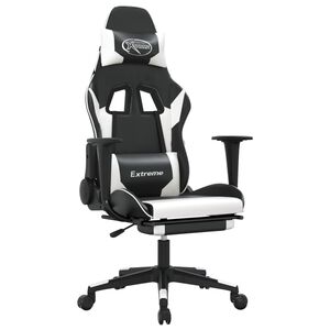vidaXL Silla gaming con reposapi&eacute;s cuero sint&eacute;tico negro blanco