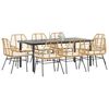 vidaXL Juego comedor jard&iacute;n 9 pzas cojines rat&aacute;n sint&eacute;tico marr&oacute;n