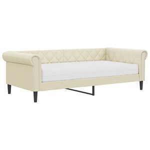 vidaXL Sof&aacute; cama con colch&oacute;n cuero sint&eacute;tico crema 90x200 cm