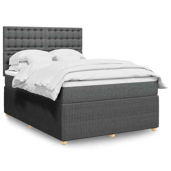 vidaXL Cama box spring con colch&oacute;n tela gris oscuro 160x200 cm