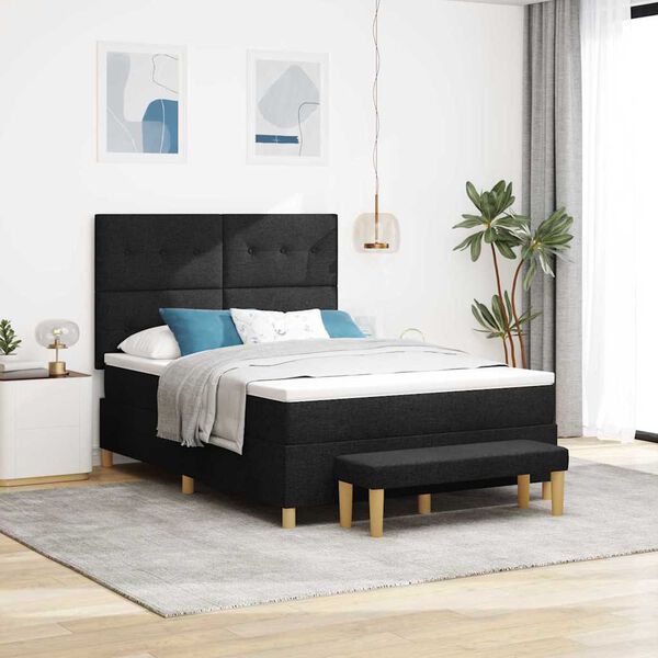 vidaXL Cama tipo Box Spring con colch&oacute;n Negro 140 x 190 cm tela