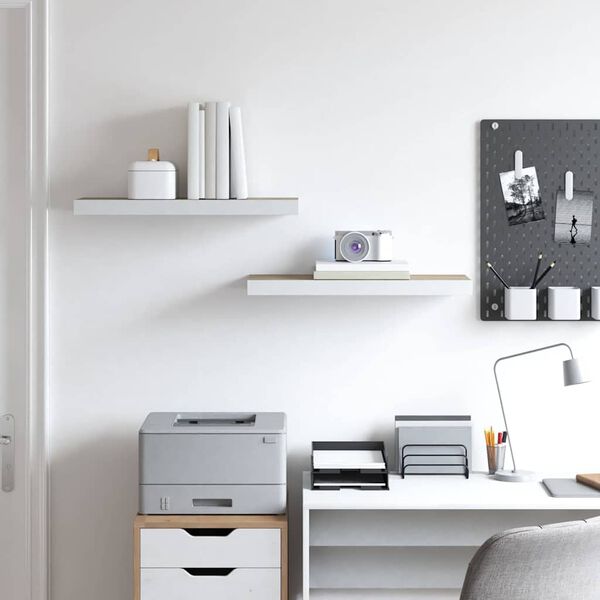 vidaXL Estante flotante pared 2 uds MDF roble y blanco 60x23,5x3,8 cm