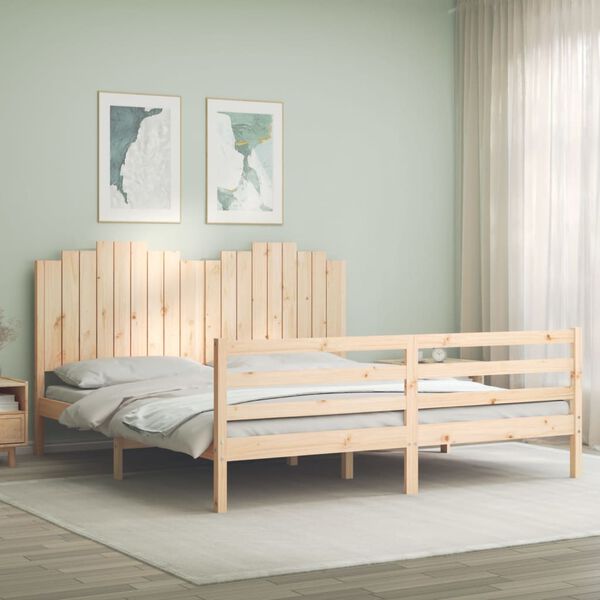 vidaXL Estructura de cama de matrimonio con cabecero madera maciza