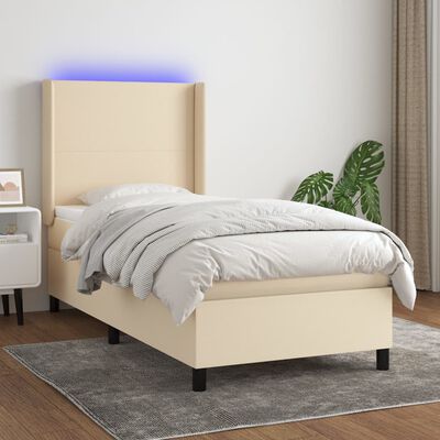 vidaXL Cama box spring colchón y luces LED tela crema 90x200 cm