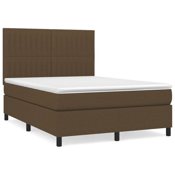 vidaXL Cama box spring con colch&oacute;n tela marr&oacute;n oscuro 140x200 cm
