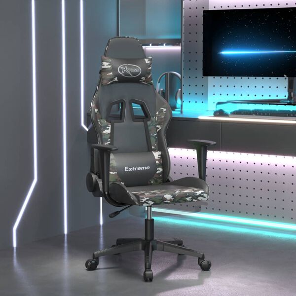 vidaXL Silla gaming con reposapi&eacute;s cuero sint&eacute;tico negro camuflaje
