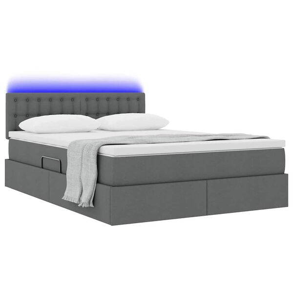 vidaXL Cama con almacenamiento y LED Gris oscuro 140 x 190 cm tela