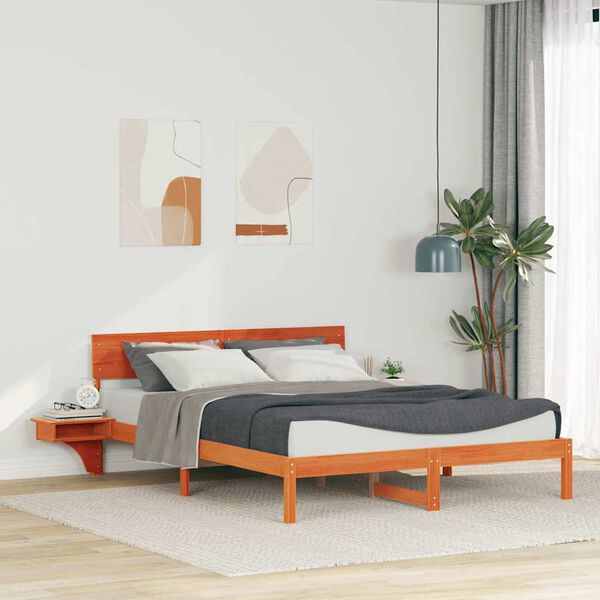vidaXL Estructura de cama con cabecera Marr&oacute;n cera 150 x 200 cm