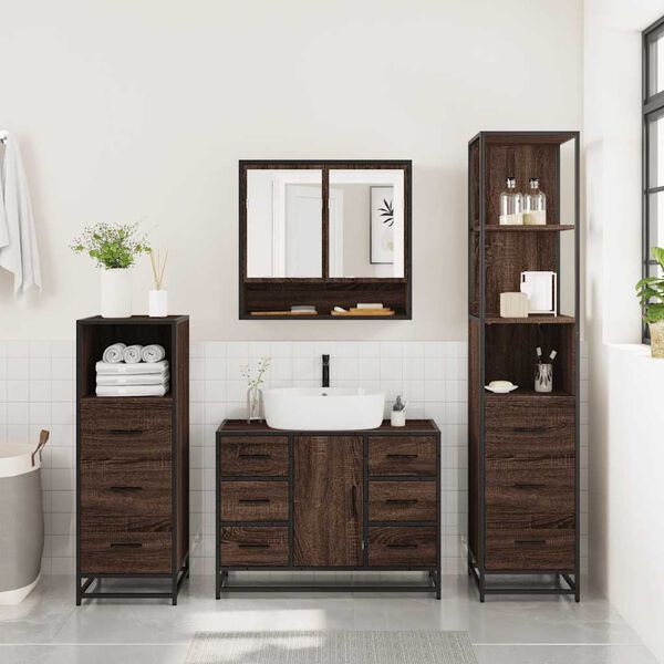 vidaXL Set de muebles baño 4 pzas madera contrachapada roble marrón