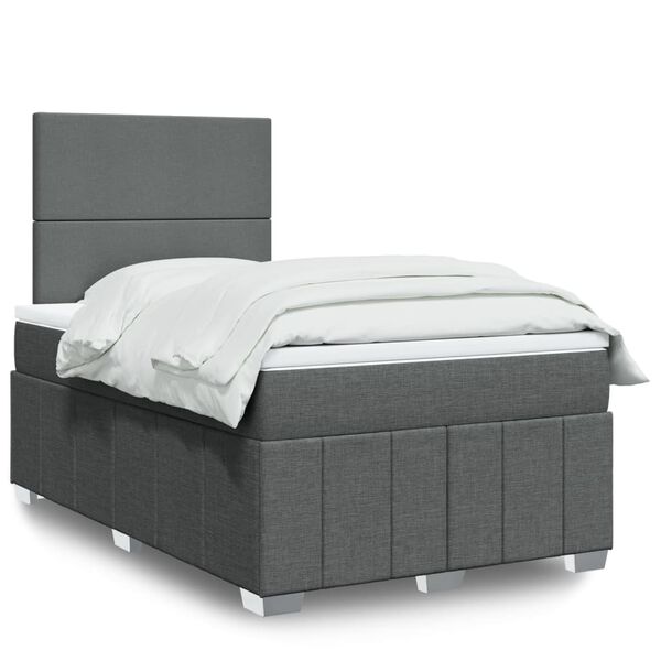 vidaXL Cama box spring con colch&oacute;n tela gris oscuro 120x200 cm