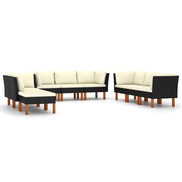 vidaXL Set de muebles de jard&iacute;n 9 pzas y cojines rat&aacute;n sint&eacute;tico negro